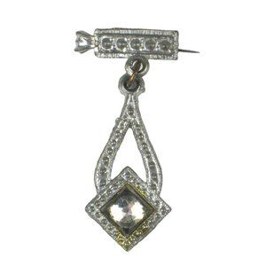 Brooch Pin Vintage Silvertone Dangle Rhinestone C Clasp